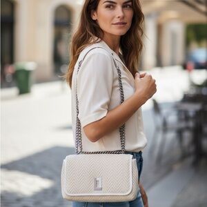White Karl Lagerfeld Paris Chevron Knit Shoulder Bag